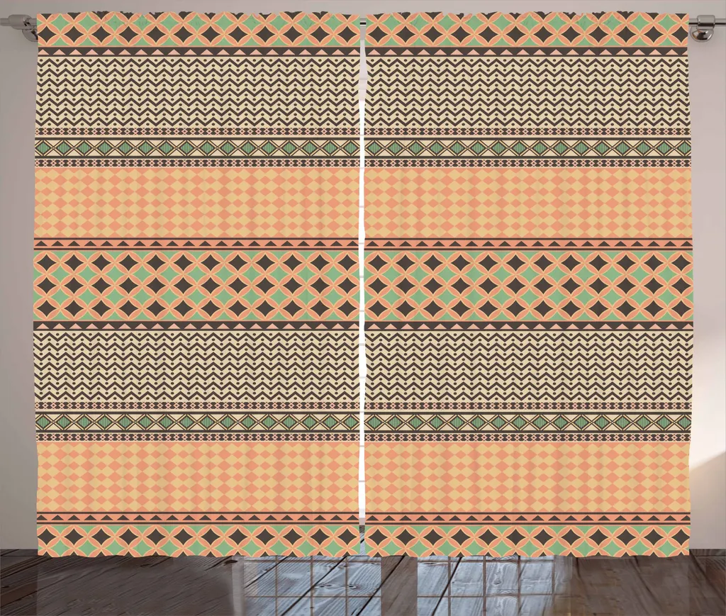 ABAKUHAUS Tenda rustica con motivo Kente, ornamento, tende universali per soggiorno con passanti e ganci, 280 x 175 cm, multicolore