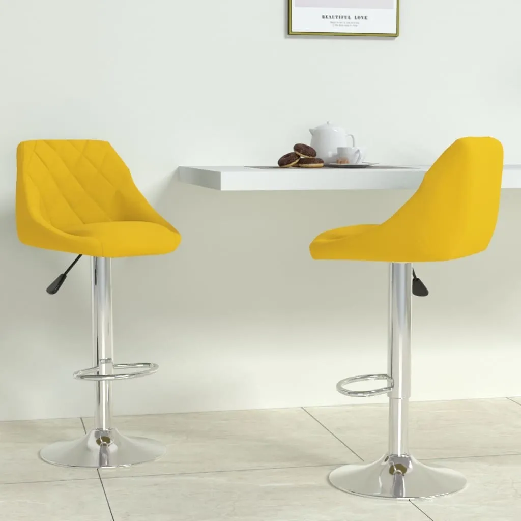 Tabouret de bar en velours lot de 2 chaises hautes jaune moutarde design