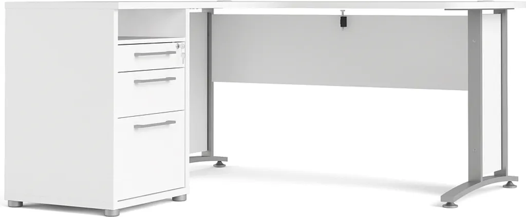 Bureau d'angle gain de place Prisme : 3 tiroirs & tablette blanc gris