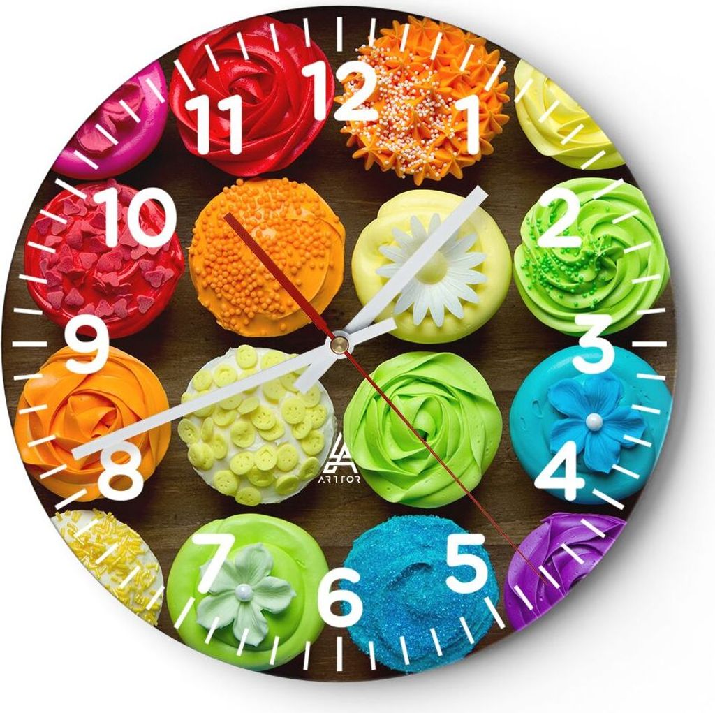 Wanduhr - Rund - Glasuhr - Bunt kekse dekoration nachtisch - 30x30cm - Schleichendes Uhrwerk - Lautlos - zum Aufhängen bereit - Dekoration Modern ...