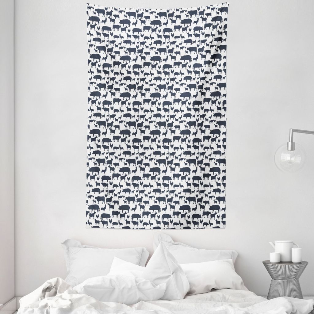 ABAKUHAUS Das Vieh Wandteppich und Tagesdecke, Silhouette Tiere auf dem Bauernhof aus Weiches Mikrofaser Stoff Waschbar ohne Verblassen Digitaldruc...