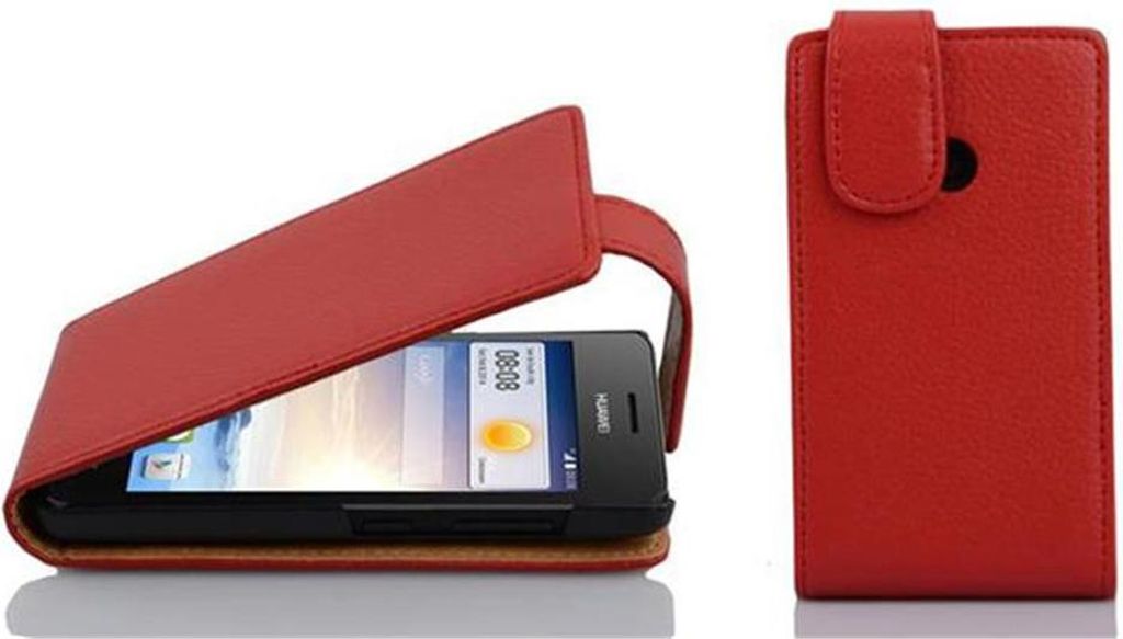 Cadorabo Schutzhülle für Huawei ASCEND G330 Hülle in Rot Flip Etui Handyhülle Case Cover Kunstleder