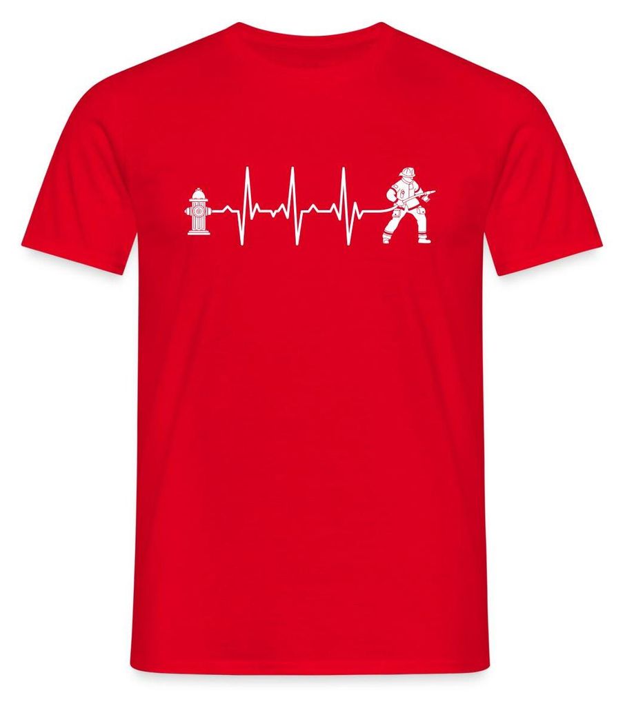 Spreadshirt Feuerwehrmann Feuerwehr Geschenk Herzschlag EKG Hydrant Männer T-Shirt, XL, Rot