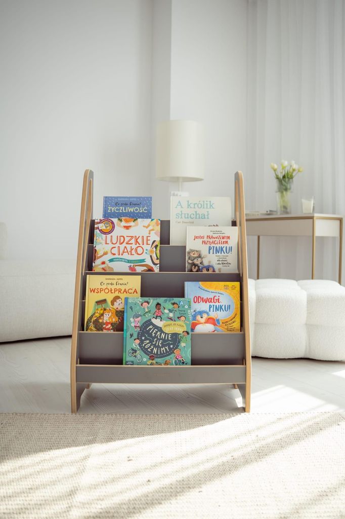 MINI Montessori Bibliothek - Kinder Bücherregal - grau Produktbild 