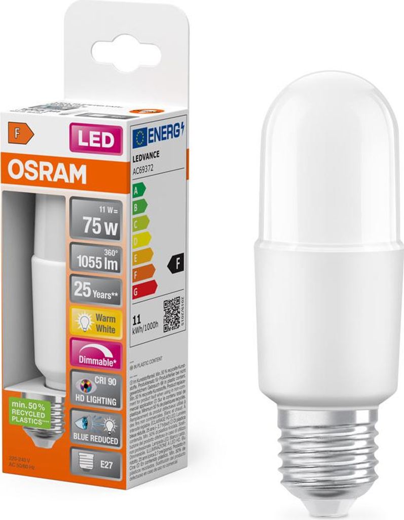 Osram LED Superstar Plus Stick Röhre 11W = 75W E27 matt Produktbild 