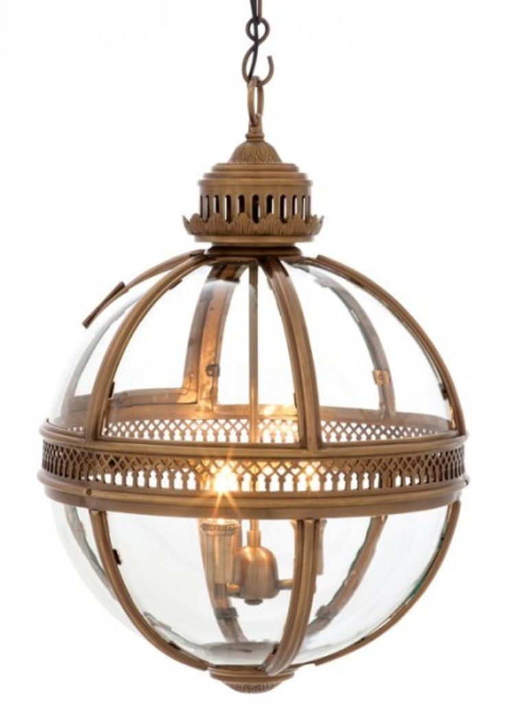 Casa Padrino Barock Hängeleuchte Antik Messing Design Kugel Durchmesser 43 cm, Höhe 63 cm - Barock Schloss Lampe Leuchte Laterne