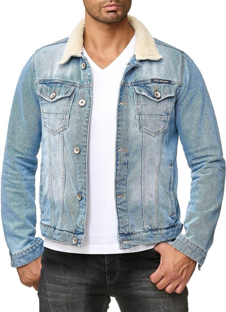 Red Bridge Herren Jeansjacke Trucker Sherpa Jacke Übergangsjacke Denim Blau