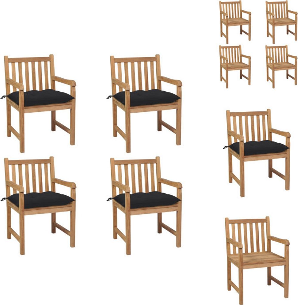 vidaXL Gartenstühle 4 Stk. mit Schwarzen Kissen Massivholz Teak - Gartenstühle