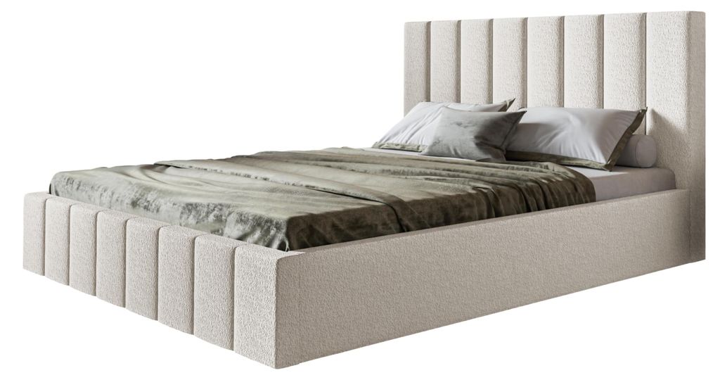 Bett Toledo 140x200, Bettkasten und Holzrahmen, Catch-Me-Stoff, Weiß