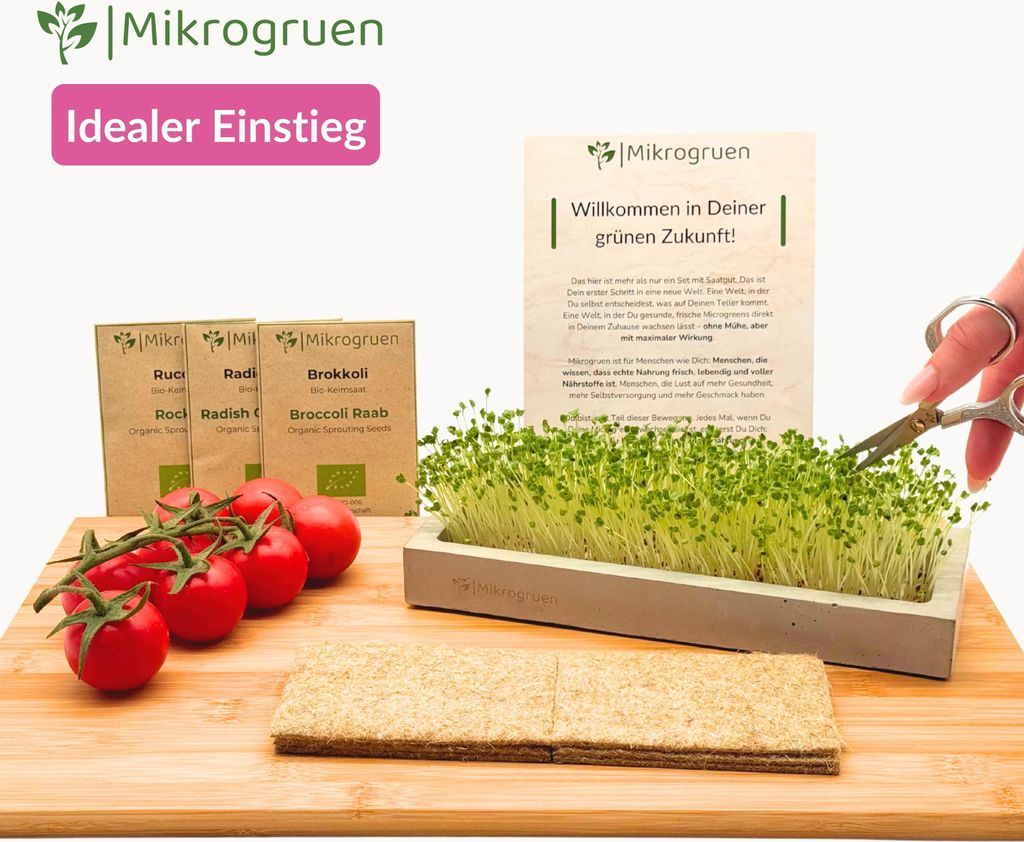Microgreens Mini-Set – Komplettset mit Keimsaat & Hanfmatten – Für Brokkoli, Radieschen & Rucola – Nachhaltiges Starter-Set für frische Mic...