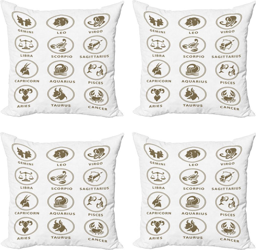 ABAKUHAUS Astrologie Kissenbezug Set (4 Stück), Klassisches Zodiac-Diagramm, Moderner Doppelseitiger Digitaldruck, 45 cm x 45 cm, weiß Sepia