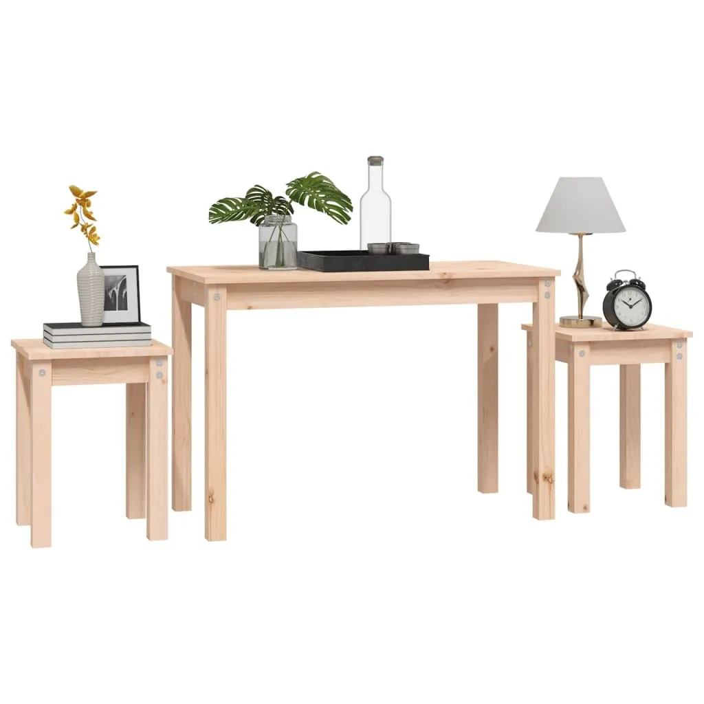 Tavolini Sovrapponibili in Pino Massiccio - Design Minimalista Set 3 Pezzi - 4
