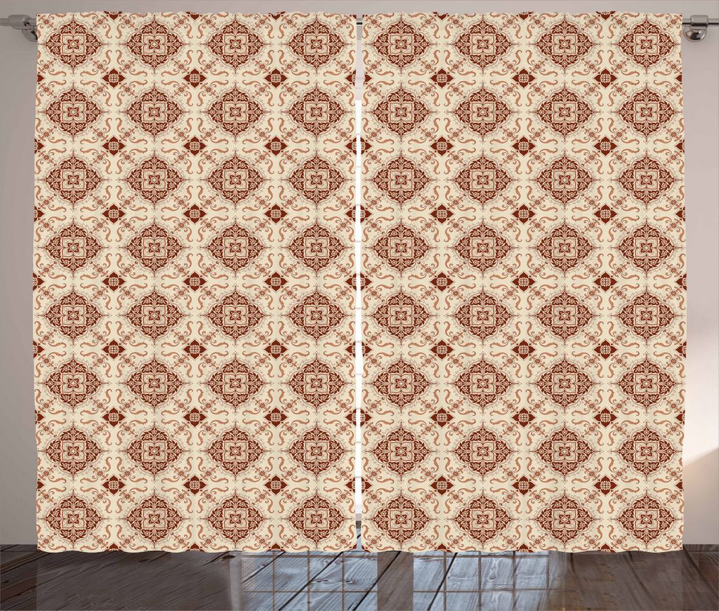 ABAKUHAUS Geometrisch Rustikaler Gardine, Orientalische Blumen, Schlafzimmer Kräuselband Vorhang mit Schlaufen und Haken, 280 x 225 cm, Hell Orang...