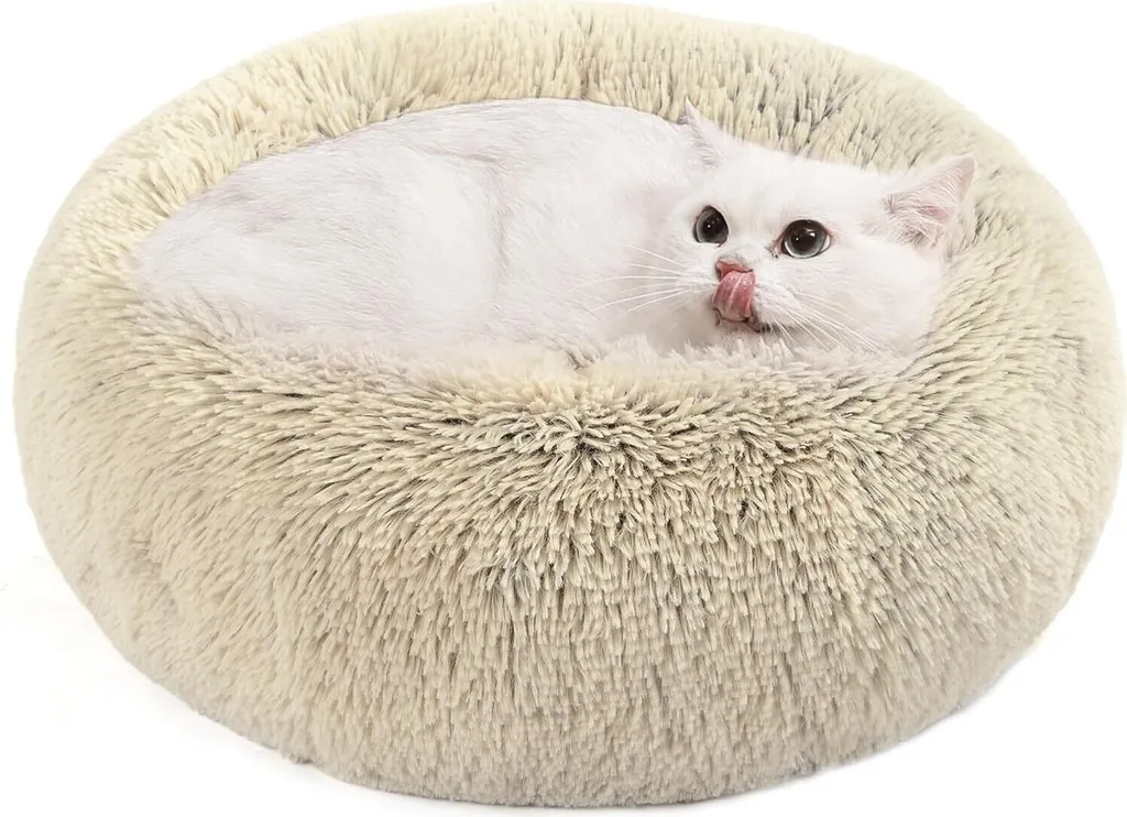 Feandrea Lit Moelleux pour Chien et Chat Panier Donut Lavable Kaki 50cm