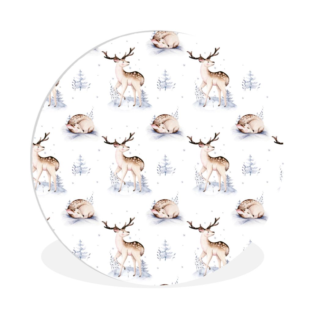 MuchoWow Rundes Wandbild - Runde Bilder Winter - Weiß - Tiere - Muster Ø 90 cm Kreis Wanddekoration Kunststoff - Wandkreis - Wandschmuck - Wand...