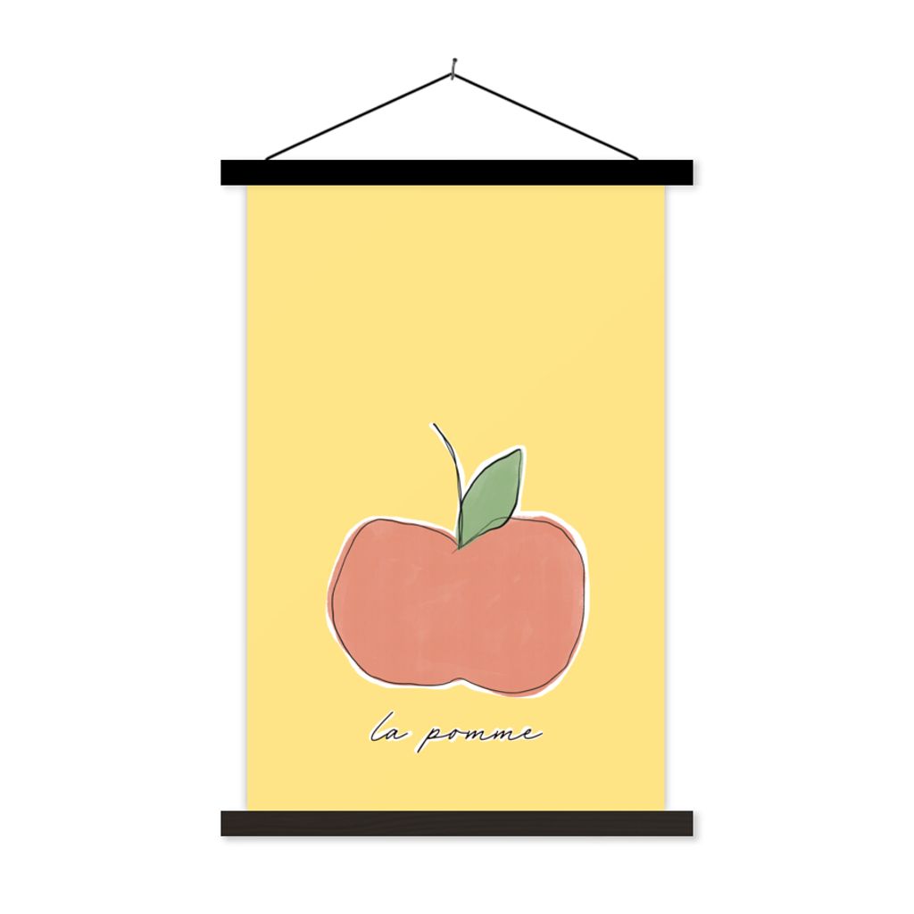 MuchoWow Textilposter Apfel - Obst - Text 60x90 cm mit schwarzem Rahmen - Poster Wohnzimmer