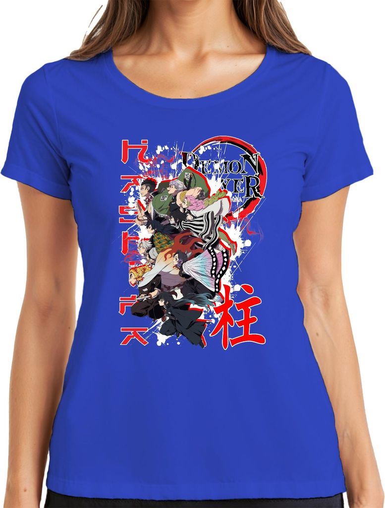 Demon Slayer Kimetsu no Yaiba Anime Charaktere Geschenk Grunge Damen T-Shirt, Blau, XXL
