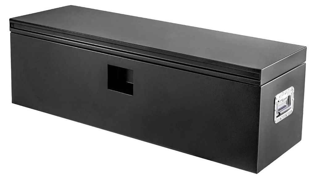 LKW Werkzeugkiste - Truck Bed Staubox - Schwerlast Metall - Wetterfest - Abschließbar - Doppelte Gasdruckfeder-Deckel - 15x15x30 cm - Schwarz
