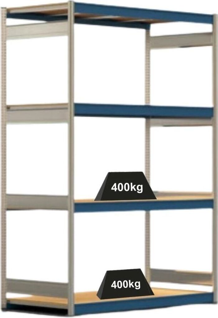 Weitspannregal ELCH Stecksystem T-Profil | Grundregal | HxBxT 250x175x80cm | 4 Ebenen | Spanplatten-Fachboden | Fachlast 400kg | Enzianblau