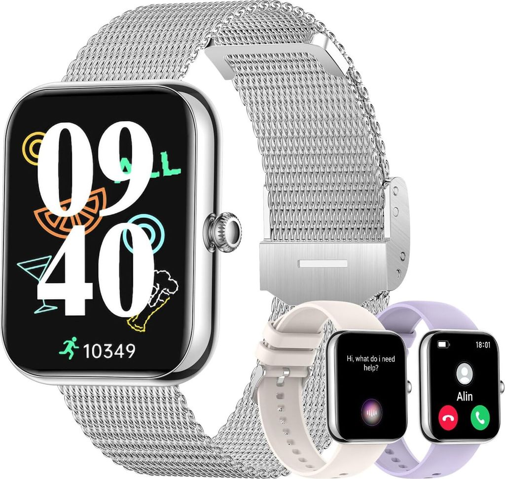Smart Watch für Damen Herren,Smartwatch mit Telefonfunktion,100+ Sportmodi,1.85 Zoll HD Voll Touchscreen Fitnessuhr mit Schlafmonitor Schrittzähler