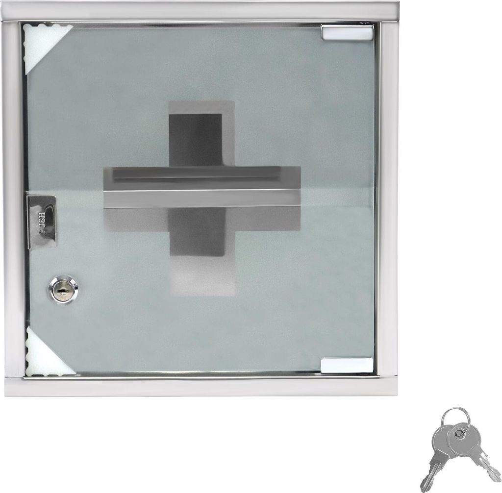 Apothekerschrank 1 Fächer Medizinschrank aus Edelstahl mit Gefrostet Glasmagnettür & 2 Schlüssel Medikamentenschrank abschließbar Hängend Arzn...