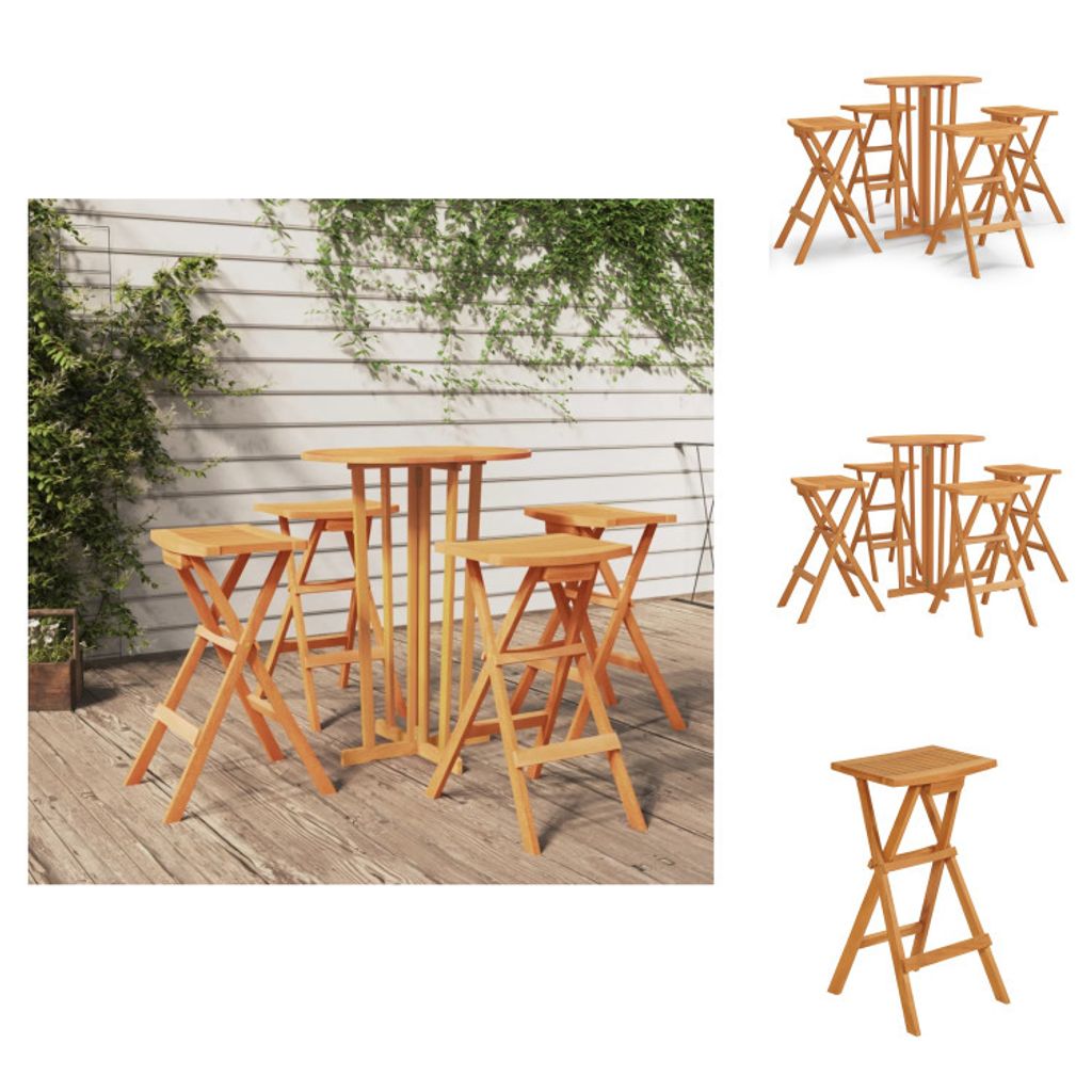 vidaXL 5-tlg. Bar-Set Klappbar Massivholz Teak - Gartenmöbel-Sets