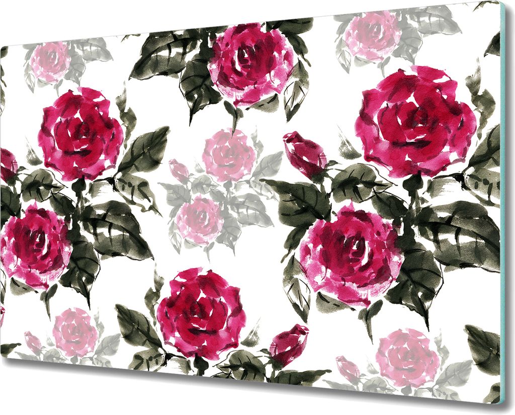 Glas-Herdabdeckplatte Glaskeramikfeldabdeckung Spritzschutz - 80x52 cm - Tinte Rosen Blumen