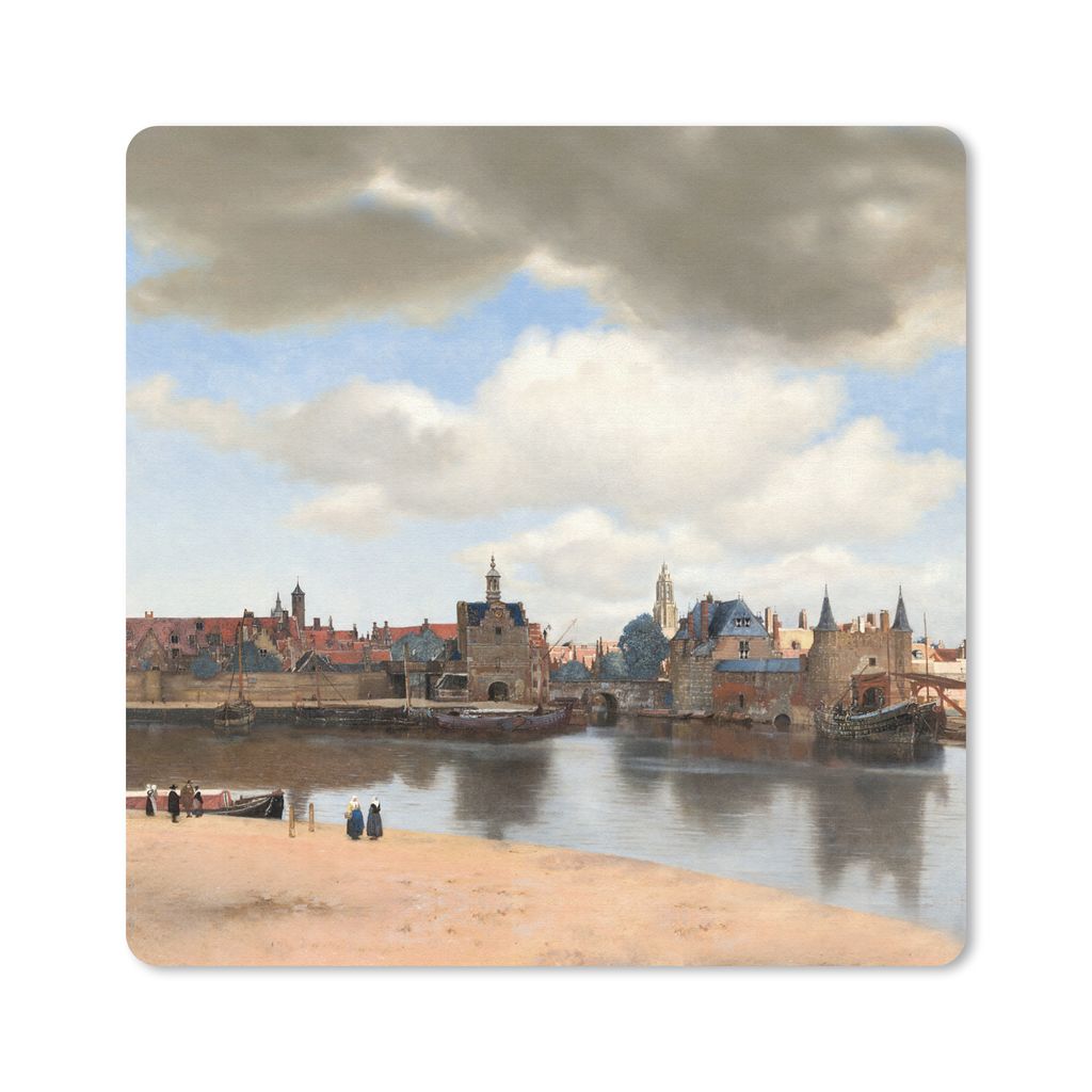 MuchoWow Mauspad Mousepad Ansicht von Delft - Gemälde von Johannes Vermeer 30x30 cm - Mousepads - Maus Mat - Pad - Mausunterlage - Gaming