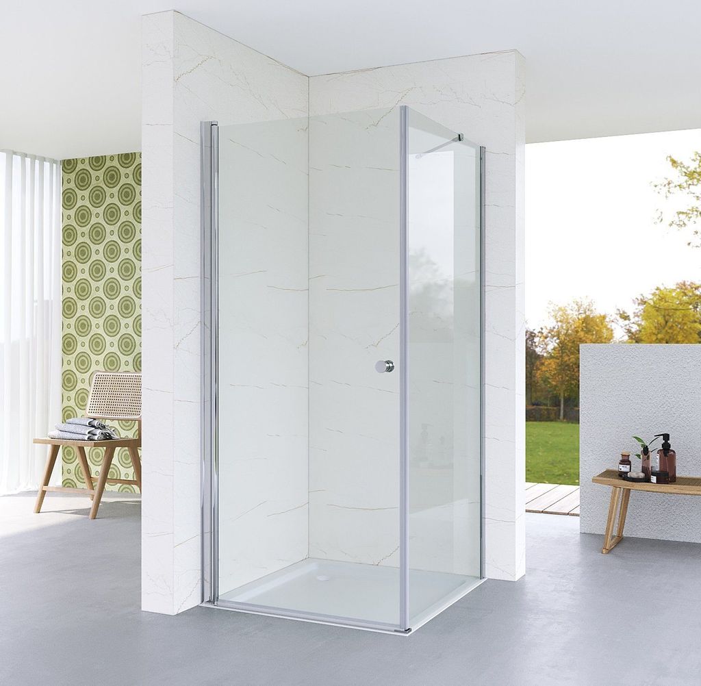 Duschkabine 75x80 cm Eckeinstieg Eckdusche Duschtür Drehtür Pendeltür Schwingtür mit festem Seitenteil und Seitenwand aus Sicherheitsglas (ESG)...