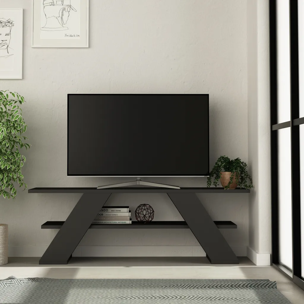 Petit meuble TV gris anthracite 120 cm Farfalla pour salon et studio