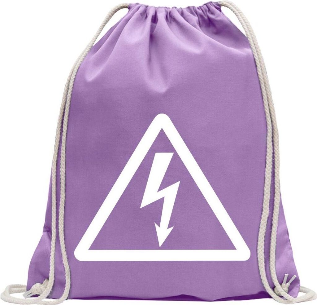 Kiwistar - Turnbeutel - lavendel - Achtung Hochspannung - Fun Rucksack Sport Beutel Gymsack Baumwolle mit Ziehgurt