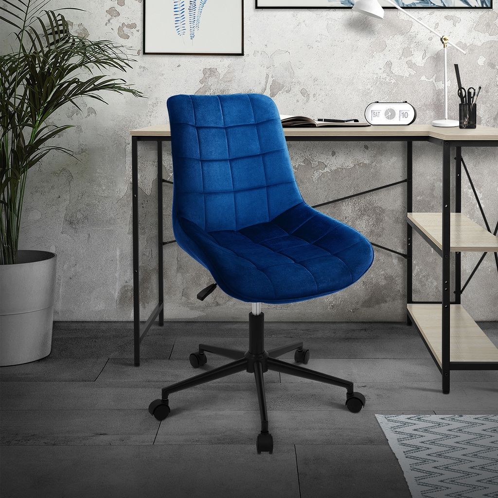 ML-Design Bürostuhl Blau aus Samt Metallgestell Polsterstuhl mit Rückenlehne höhenverstellbar 360° Drehstuhl Ergonomischer für Home Office/Büro