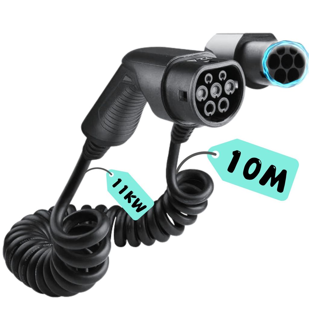 Loady Spiral ladekabel Typ 2 bis Typ 2 - 11 kW - 10M - 3x16A - Spiralladekabel Typ 2