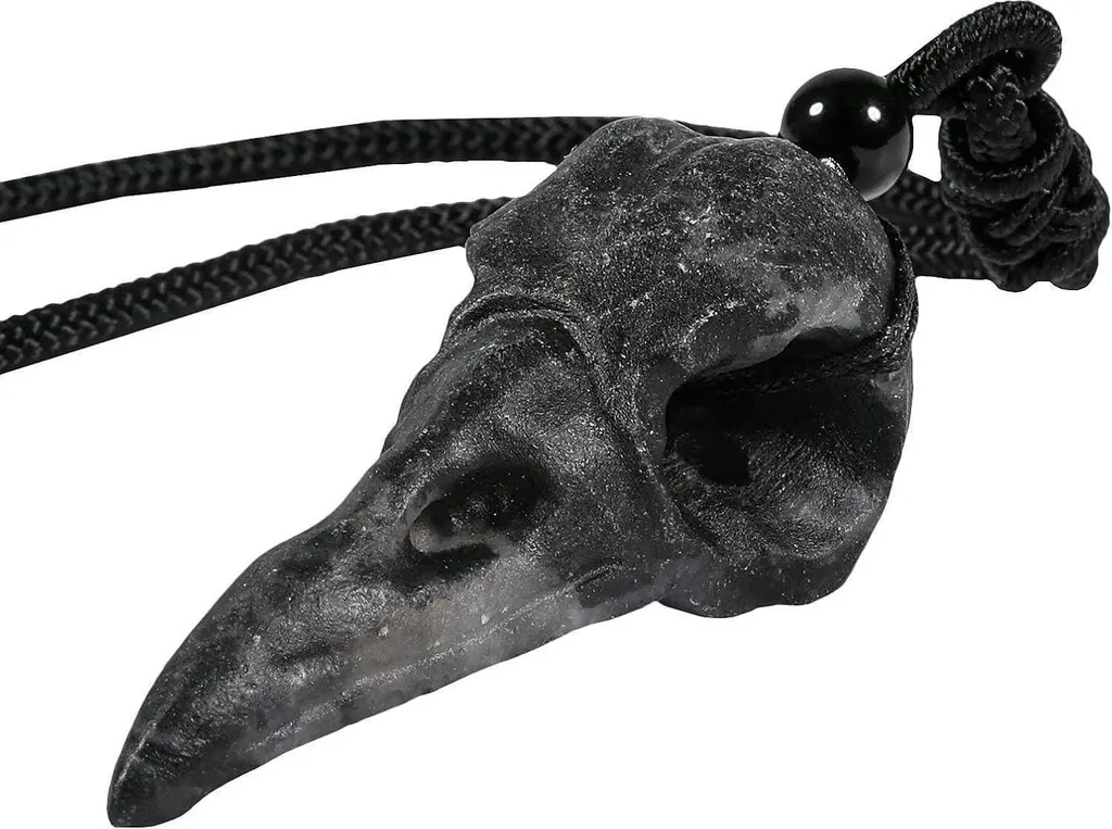 Collier Crâne de Corbeau Nupuyai en Agate Noire Cristale pour Homme Femme