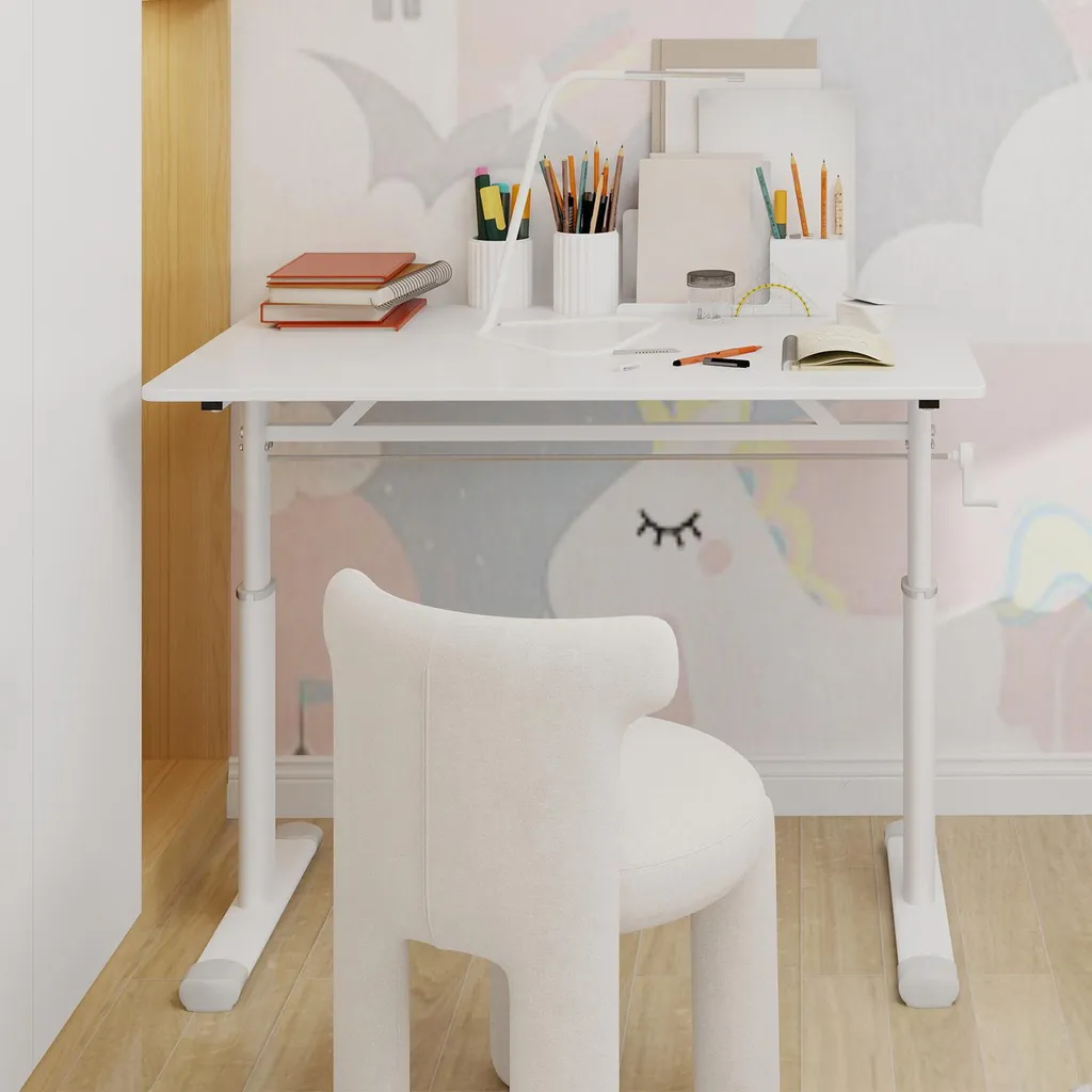 Bureau assis debout blanc réglable 100x60 cm pour toute la famille