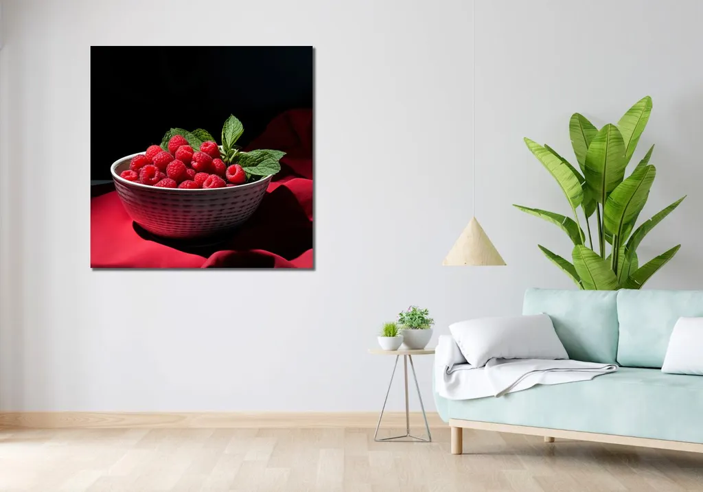 Décoration Murale Image 100 x 100 cm Coupe framboise pour Grand Salon