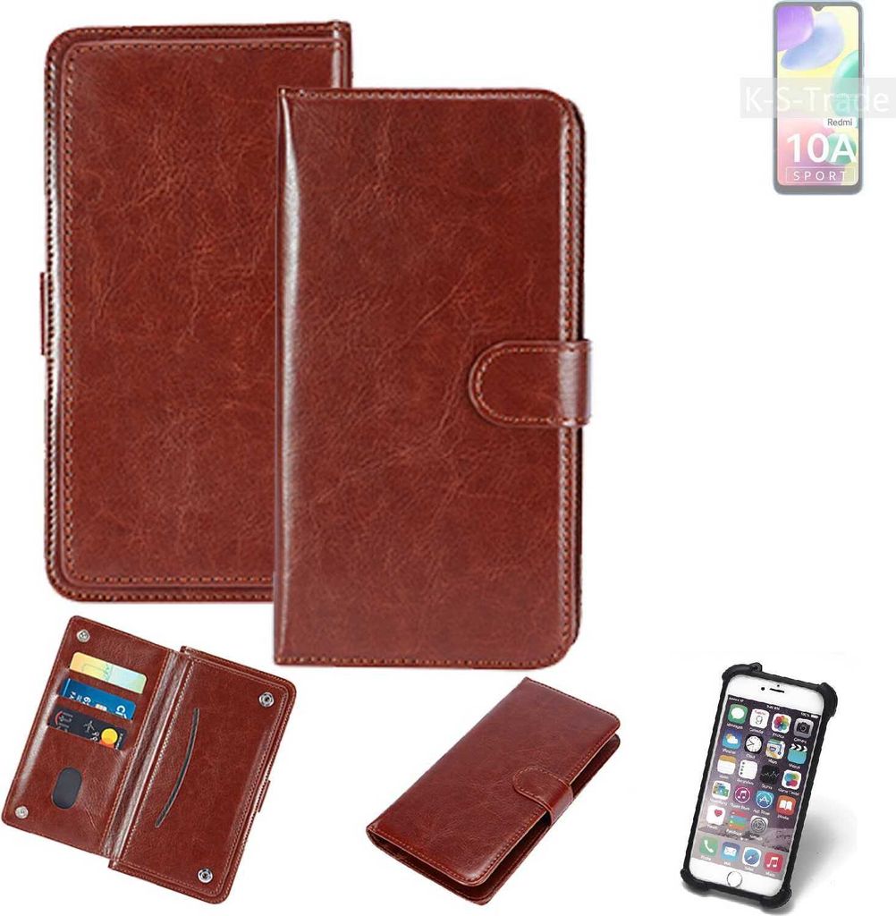 K-S-Trade 360° Hülle kompatibel mit Xiaomi Redmi 10A Sport braun Kunstleder Case BookCase WalletCase Kunstlederederhülle Handyhülle, Rundumschutz