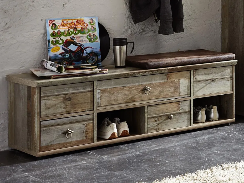 Banc Britta robuste en imitation bois driftwood 130 cm résistant