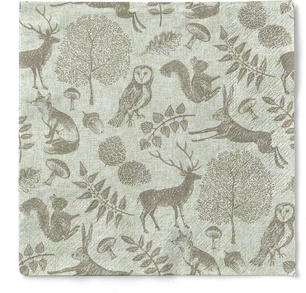 Tissue Serviette Forest OlivGrün-Grau, 3-lagig, 40 x 40 cm, 100 Stück - Mank