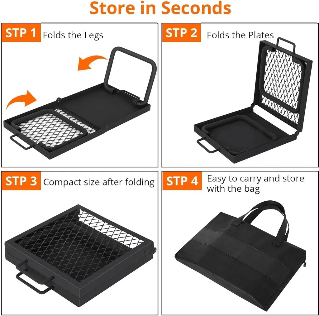 Barbecue pliable pour feu de camp - Grille de cuisson robuste en acier - 5