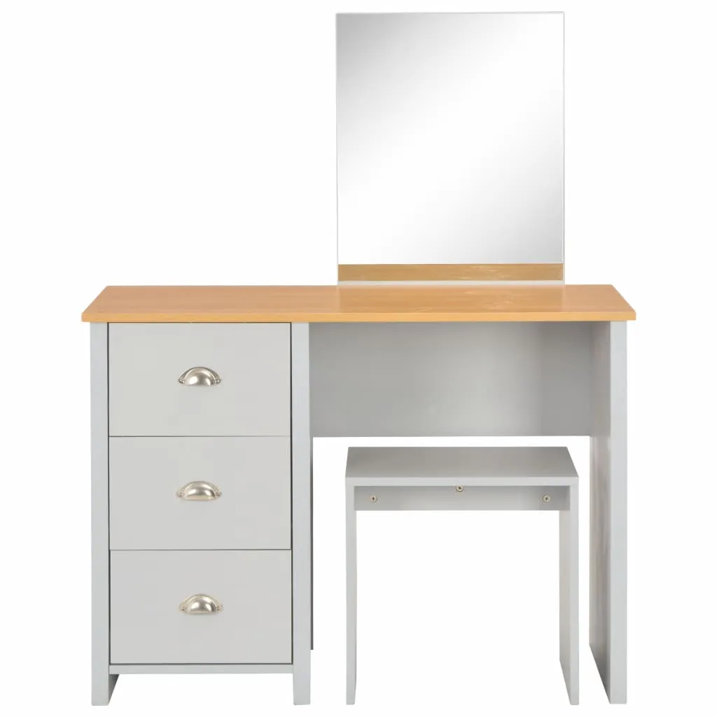 Table de Maquillage Grise avec Miroir et Tabouret Coiffeuse Moderne 104cm
