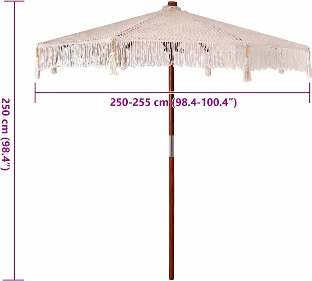Parasol Macramé Crème 252 cm - Ombre et Style pour Terrasse et Réceptions