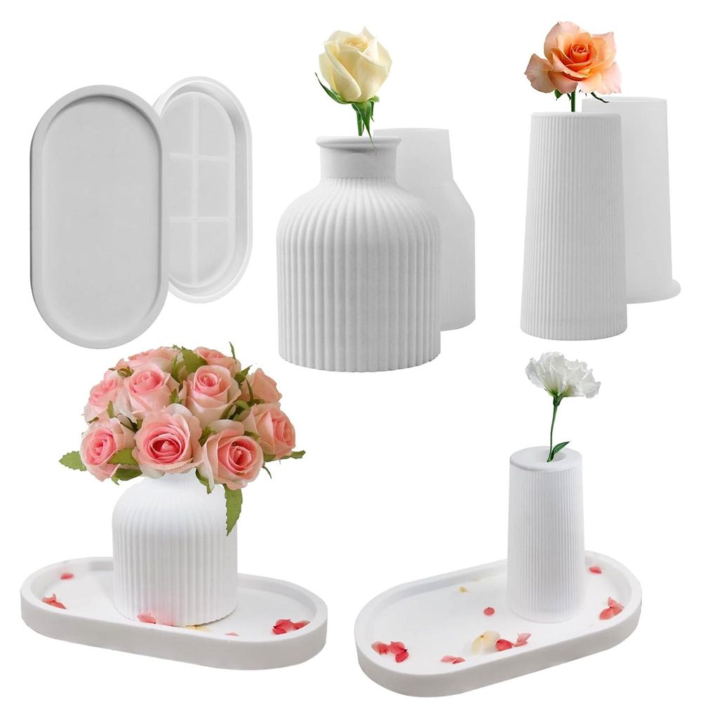 3 Stück Silikonformen für Vasen und Tablett, DIY Gießformen für Epoxidharz