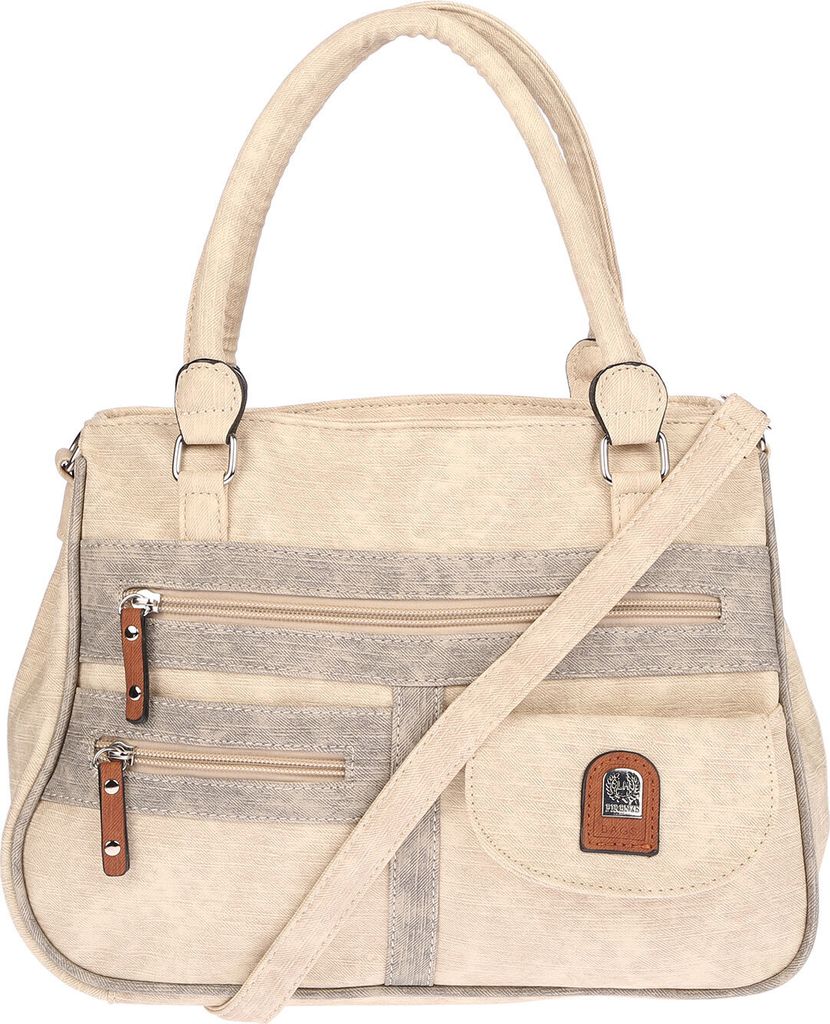 Große Damen Tasche Schultertasche Umhängetasche Henkeltasche Leder Optik Bag Beige
