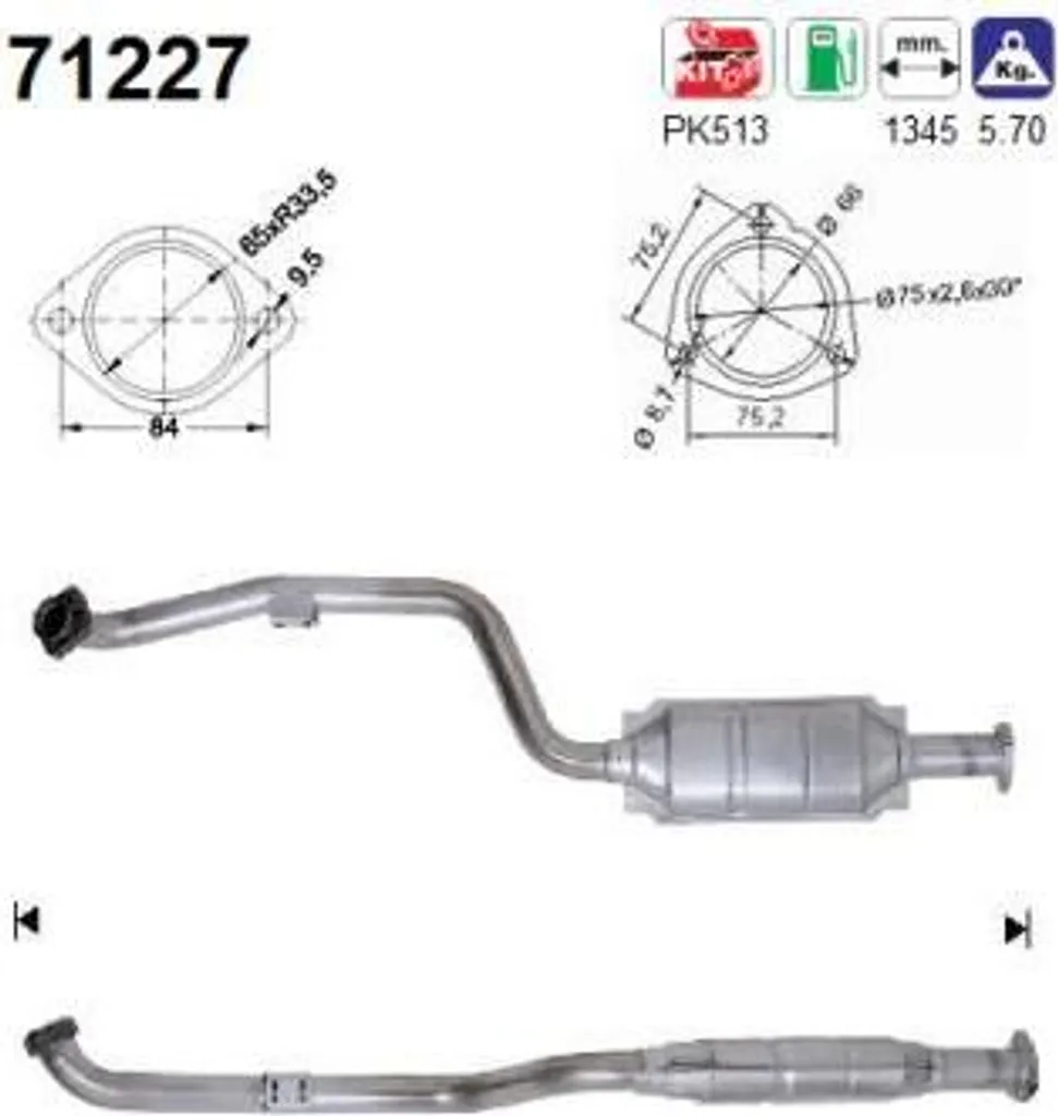 Catalyseur AS 71227 pour SLK - Remplacement OE 1704900019 en Acier
