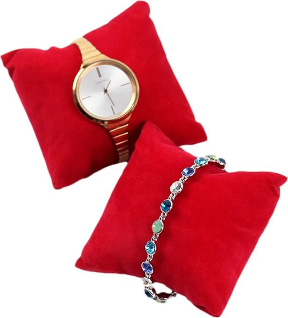 set di 4 cuscini per orologi da polso, cuscino per orologi, espositore per orologi, supporto per orologi da polso con rivestimento in velluto in [rosso], supporto per orologi o braccialetti, espositore per orologi, cuscino per braccialetti, espositore per orologi - 4