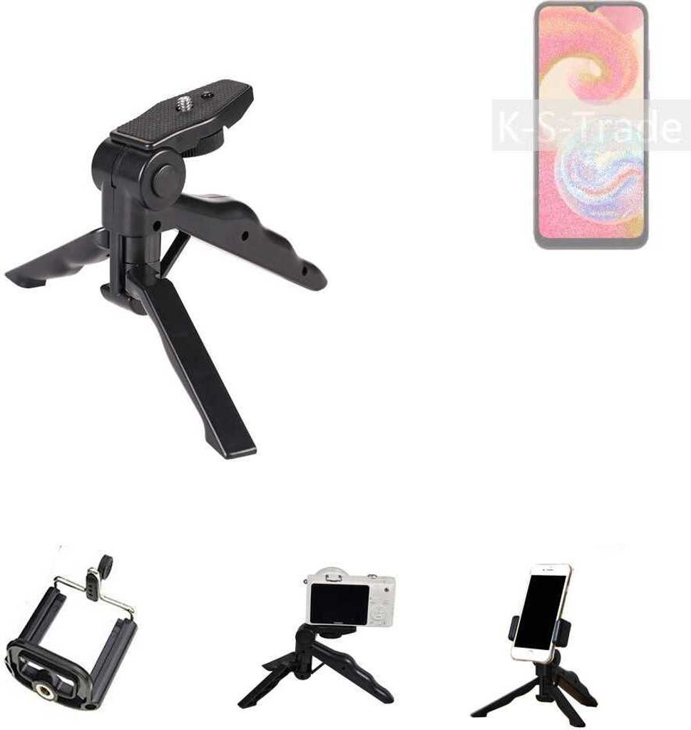 K-S-Trade Stativ Tisch-Ständer Dreibein Handy-Stativ Ständer kompatibel mit Samsung Galaxy A04e Mini-Stativ Smartphone Tripod Handy-Stativ aus