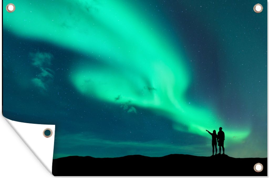 MuchoWow 120x80 cm Outdoor-Poster Gartendeko Sichtschutz Garten Poster für den Garten Nordlichter - Schatten - Norwegen