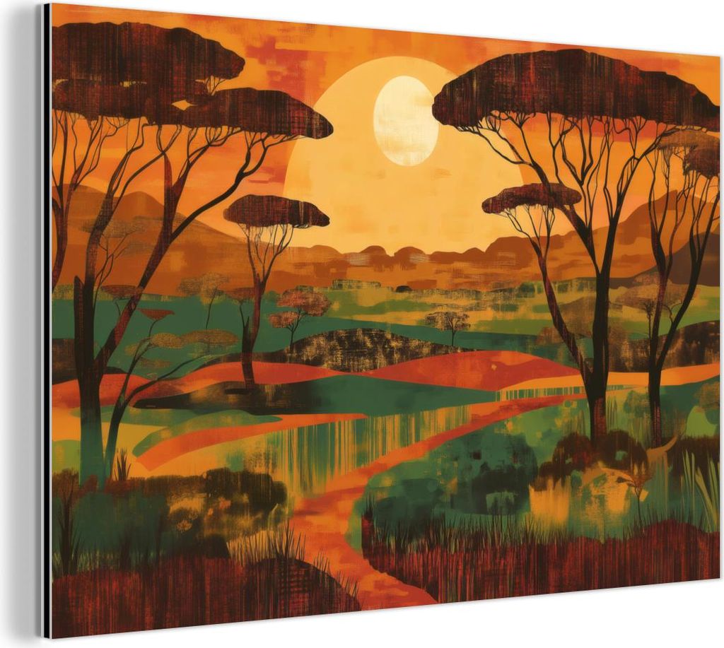 MuchoWow Wanddekoration Metall Metallbild Wandkunst 150x100 cm Landschaft - Afrikanisch - Sonne MuchoWow Aluminium Gemälde - Alu Dibond Bild