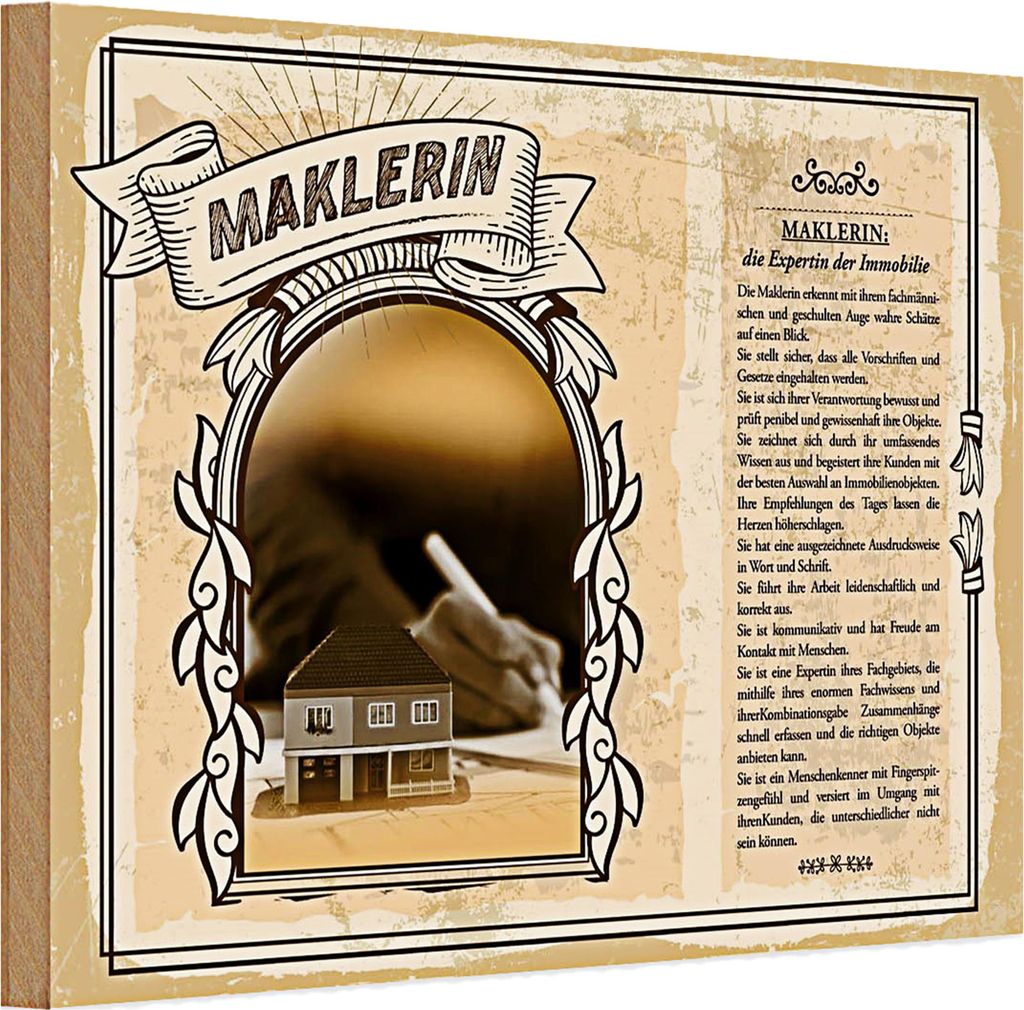Holzschild Berufe 30x20cm Maklerin Expertin Immobilien